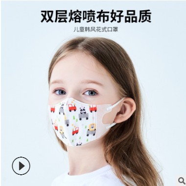 厂家定制各类折叠型儿童一次性印花防护3D防尘三层民用口罩图2